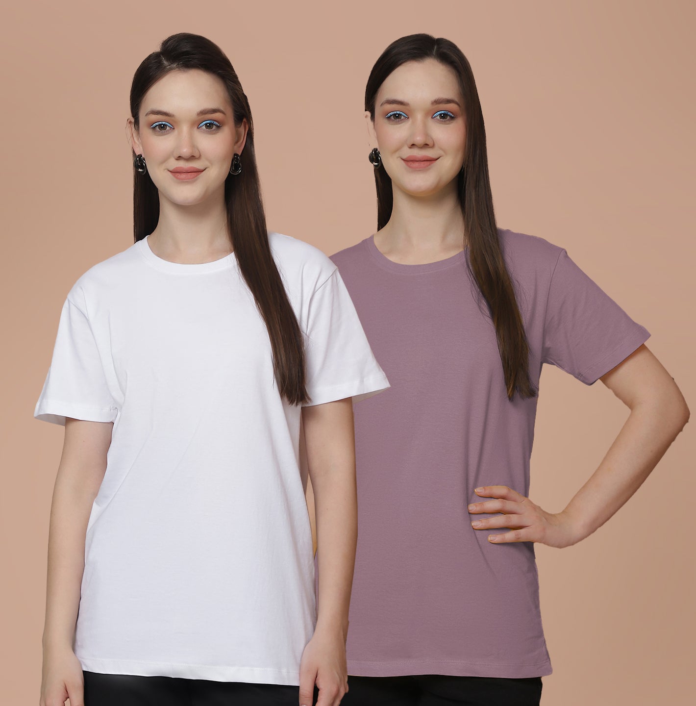 Friskers Pack Of 2 White Combination Round Neck Half Sleeves Long T-Shirt