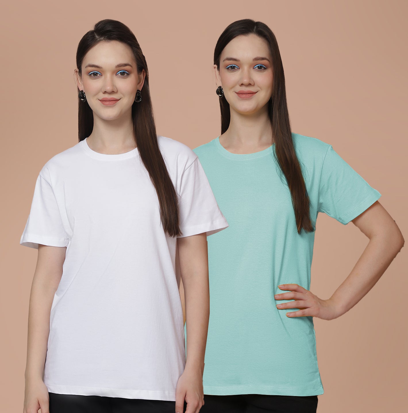 Friskers Pack Of 2 White Combination Round Neck Half Sleeves Long T-Shirt