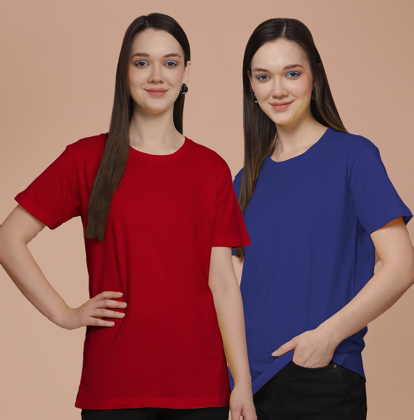 Friskers Pack Of 2 Red Combination Round Neck Half Sleeves Long T-Shirt