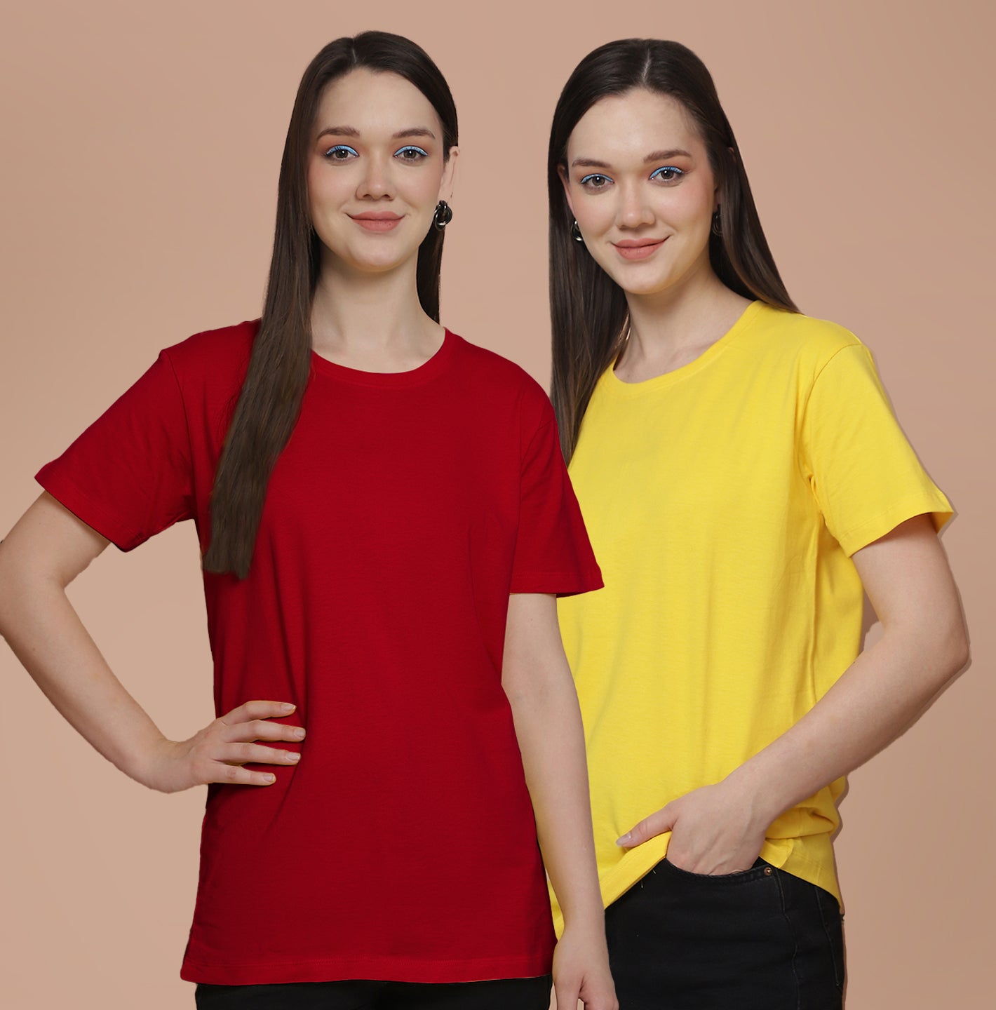 Friskers Pack Of 2 Red Combination Round Neck Half Sleeves Long T-Shirt