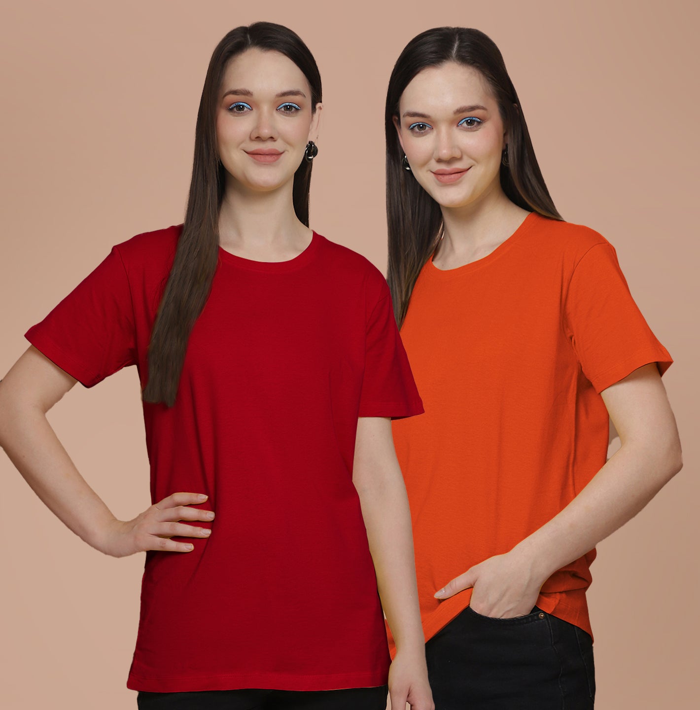 Friskers Pack Of 2 Red Combination Round Neck Half Sleeves Long T-Shirt