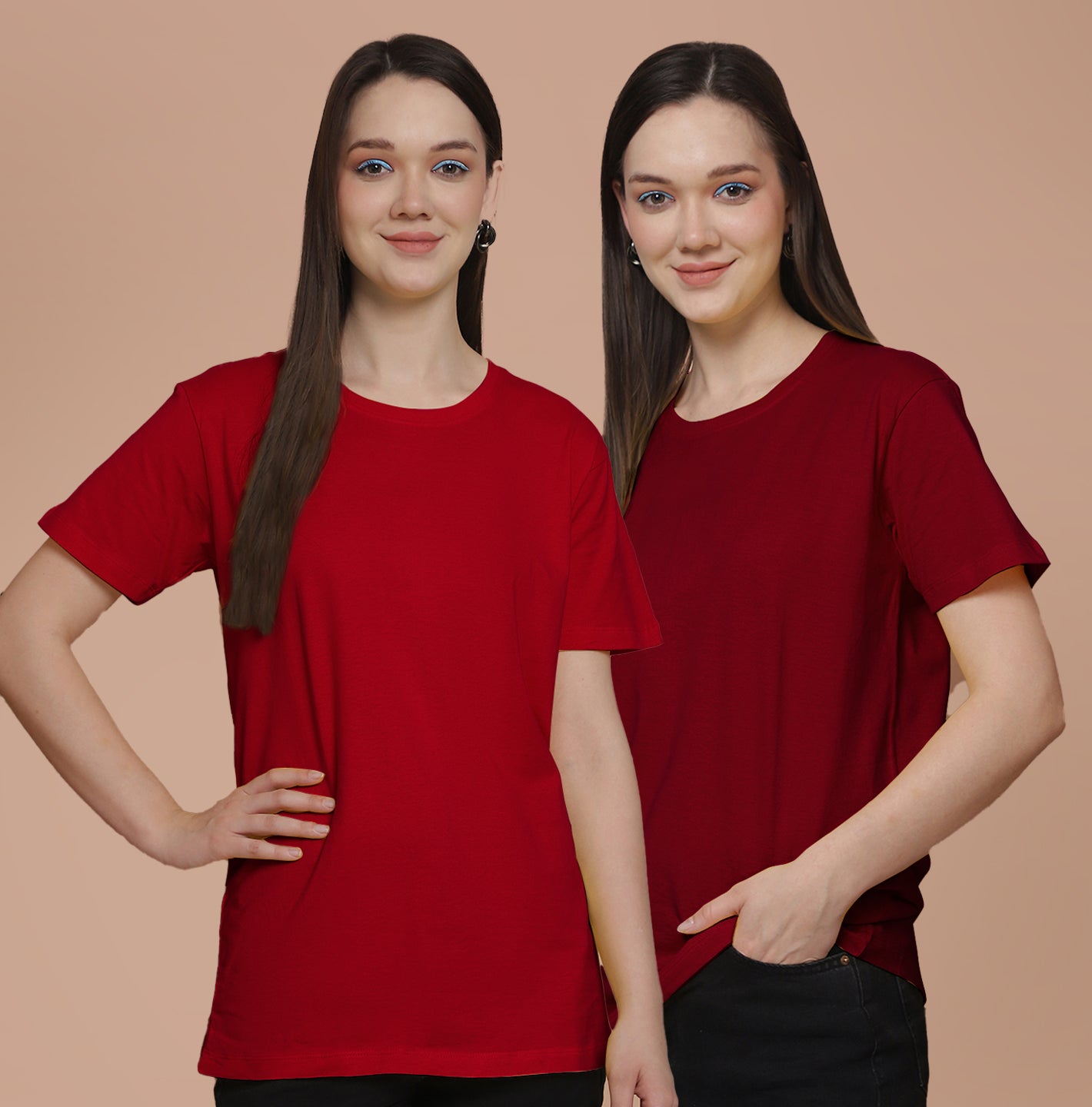 Friskers Pack Of 2 Red Combination Round Neck Half Sleeves Long T-Shirt
