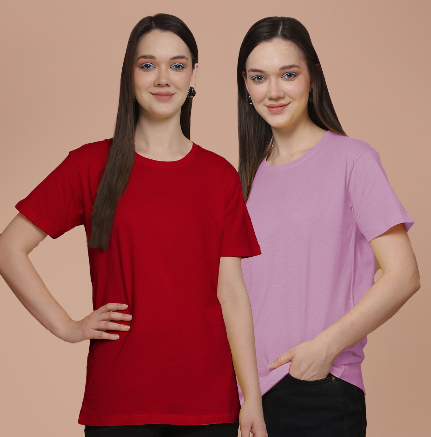 Friskers Pack Of 2 Red Combination Round Neck Half Sleeves Long T-Shirt