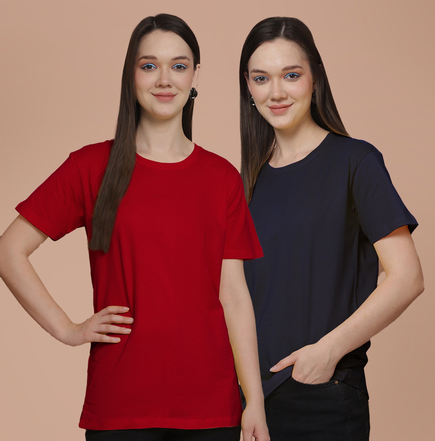Friskers Pack Of 2 Red Combination Round Neck Half Sleeves Long T-Shirt