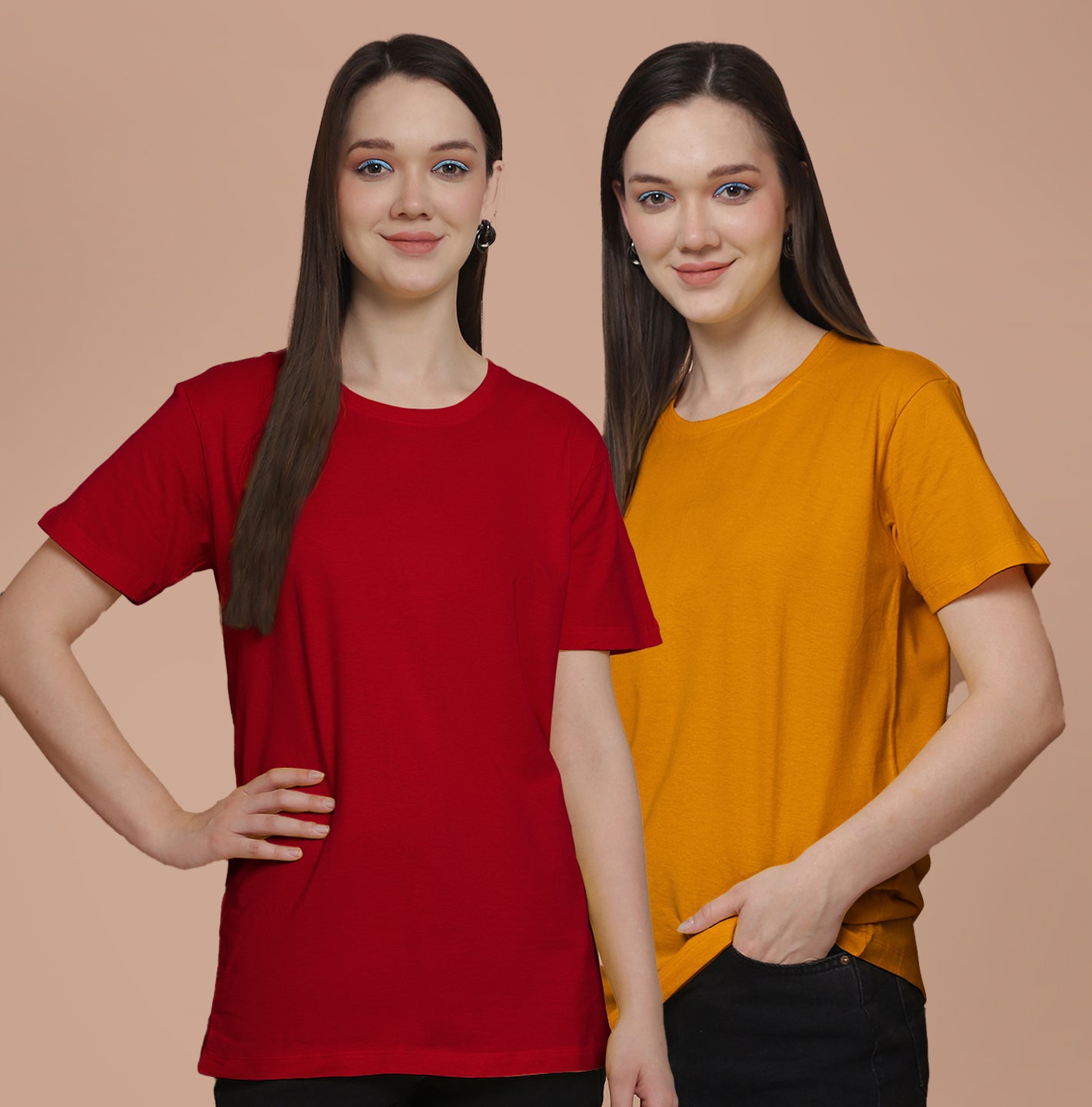 Friskers Pack Of 2 Red Combination Round Neck Half Sleeves Long T-Shirt