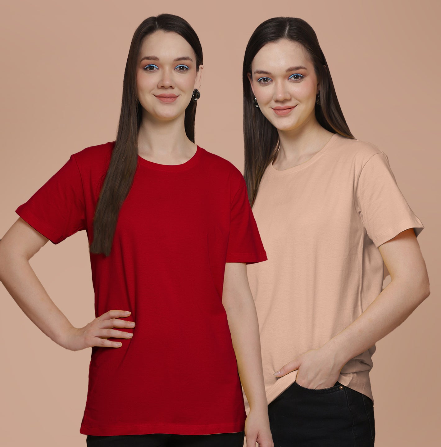 Friskers Pack Of 2 Red Combination Round Neck Half Sleeves Long T-Shirt