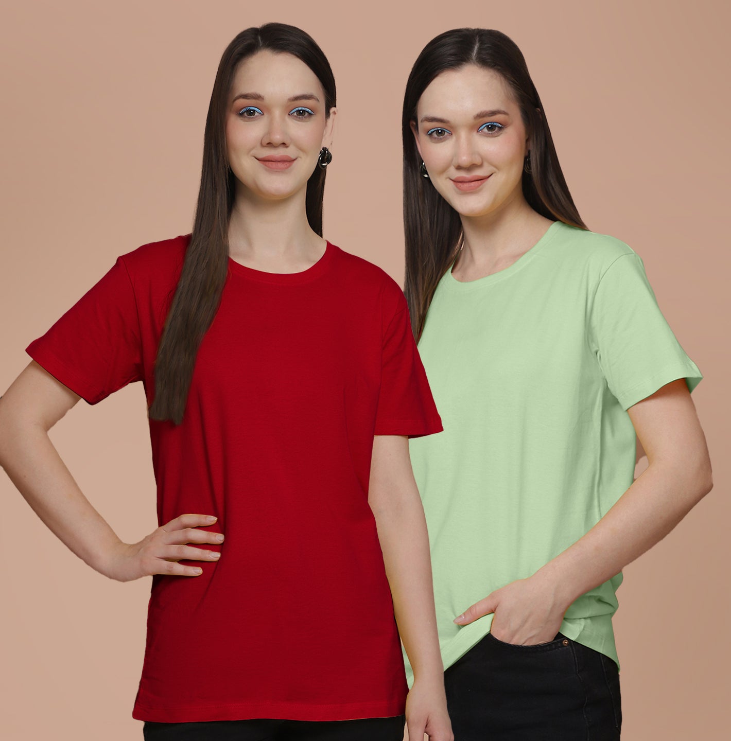 Friskers Pack Of 2 Red Combination Round Neck Half Sleeves Long T-Shirt