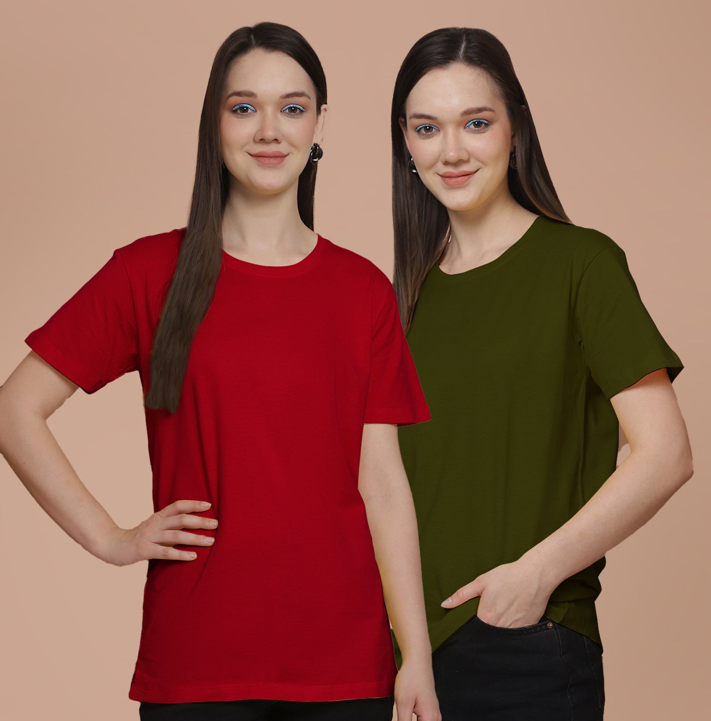 Friskers Pack Of 2 Red Combination Round Neck Half Sleeves Long T-Shirt