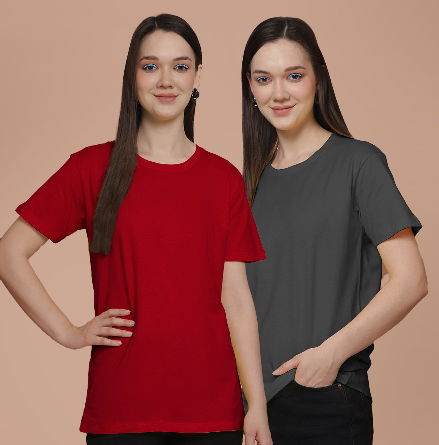 Friskers Pack Of 2 Red Combination Round Neck Half Sleeves Long T-Shirt