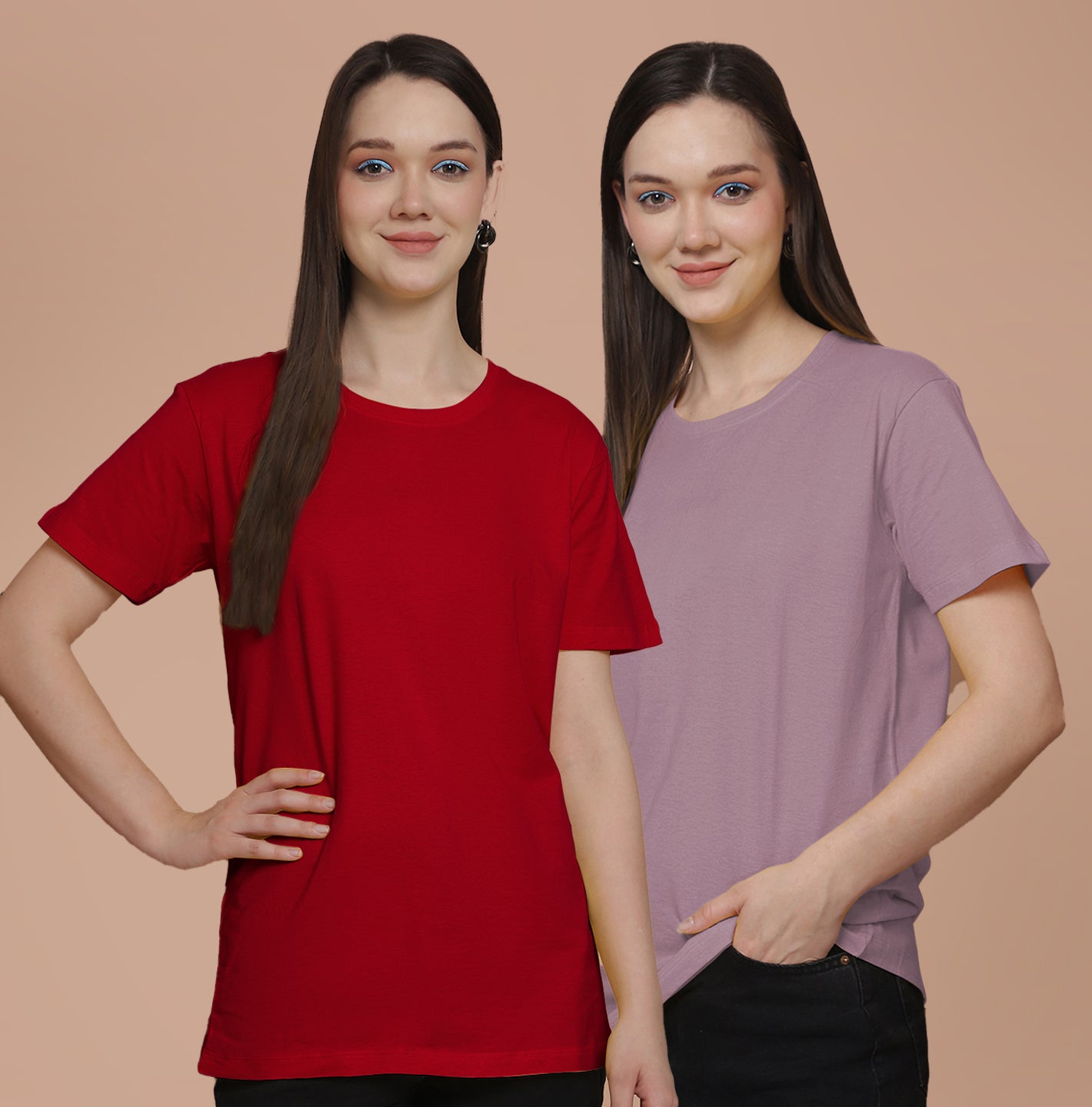 Friskers Pack Of 2 Red Combination Round Neck Half Sleeves Long T-Shirt
