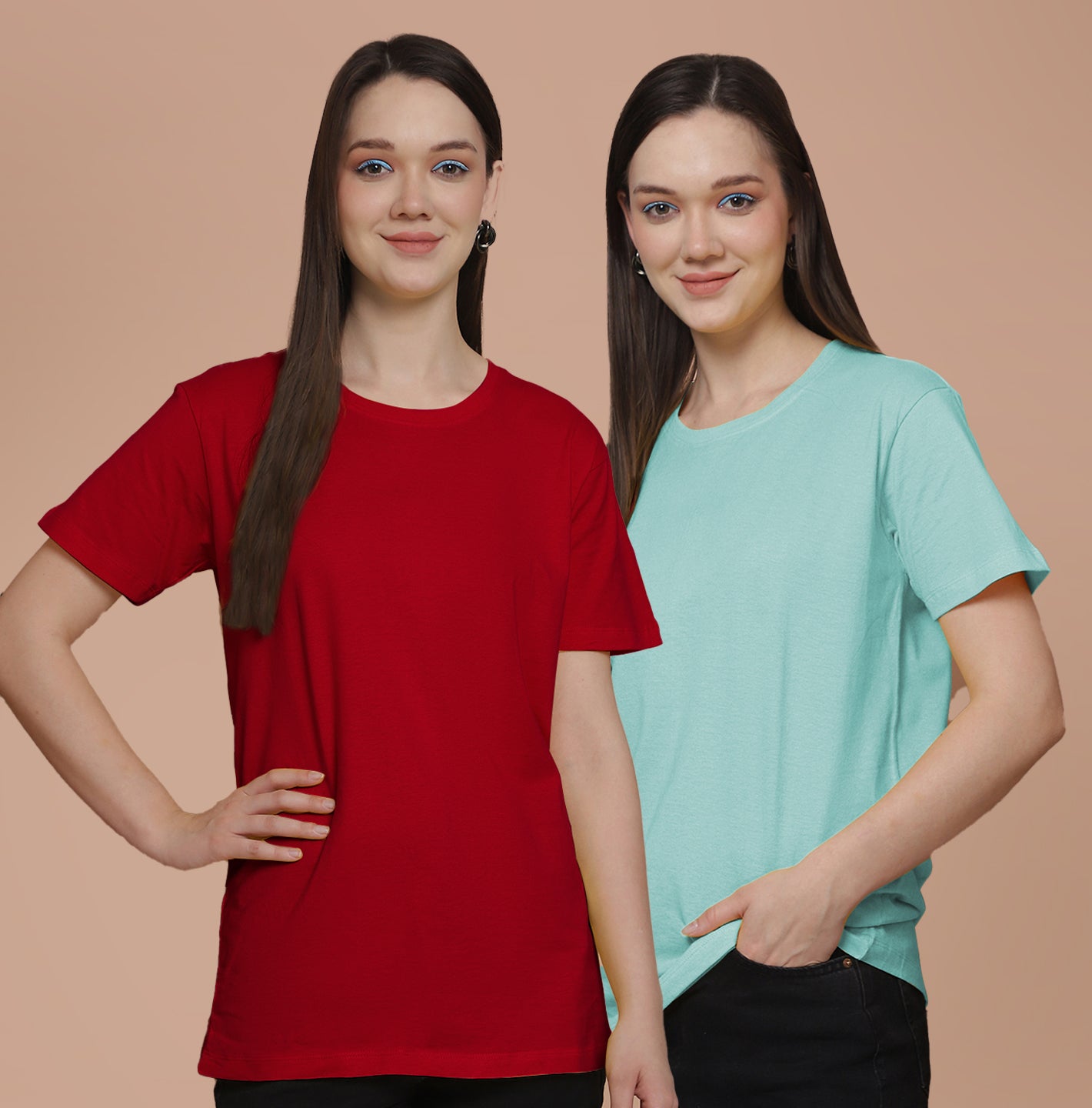 Friskers Pack Of 2 Red Combination Round Neck Half Sleeves Long T-Shirt