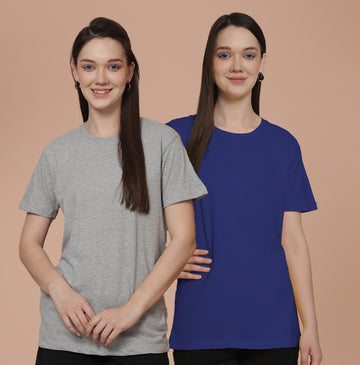 Friskers Pack Of 2 Grey Combination Round Neck Half Sleeves Long T-Shirt