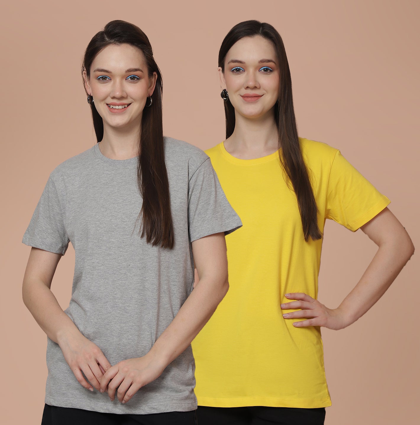 Friskers Pack Of 2 Grey Combination Round Neck Half Sleeves Long T-Shirt