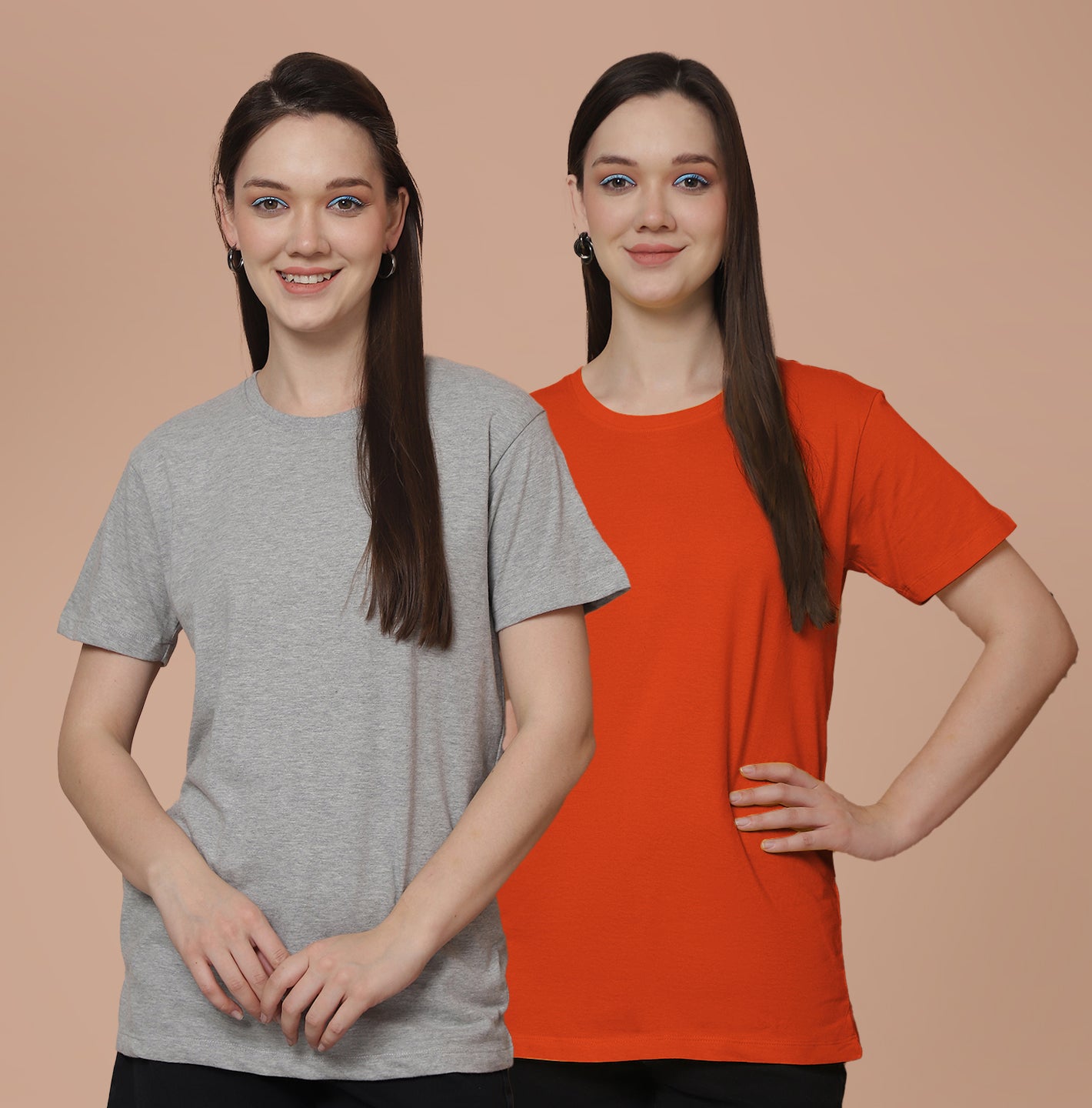 Friskers Pack Of 2 Grey Combination Round Neck Half Sleeves Long T-Shirt