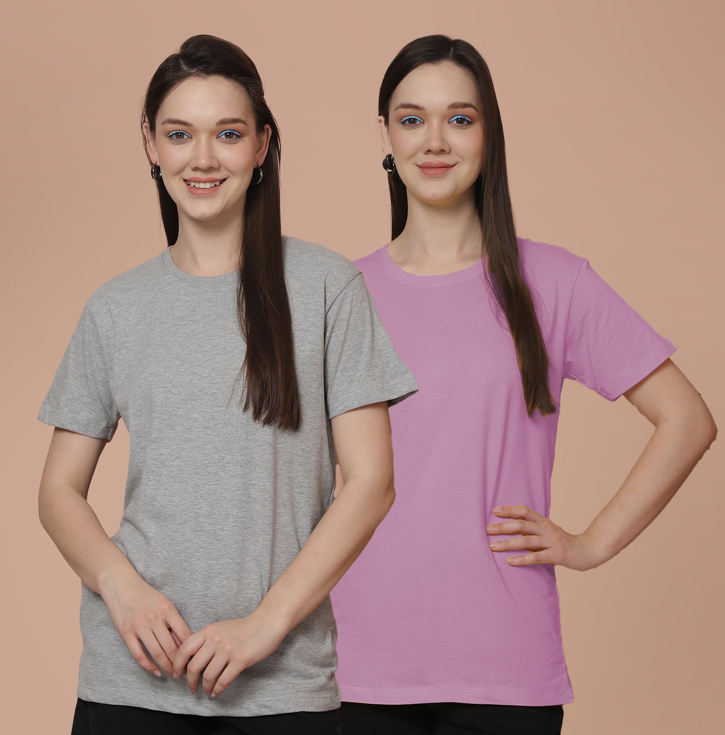Friskers Pack Of 2 Grey Combination Round Neck Half Sleeves Long T-Shirt
