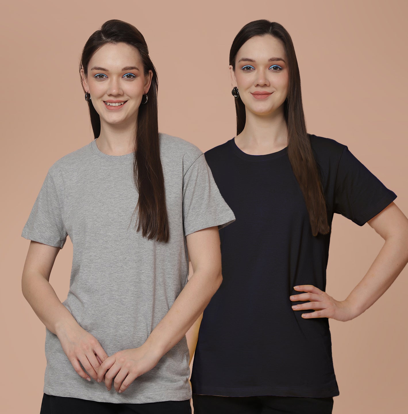Friskers Pack Of 2 Grey Combination Round Neck Half Sleeves Long T-Shirt