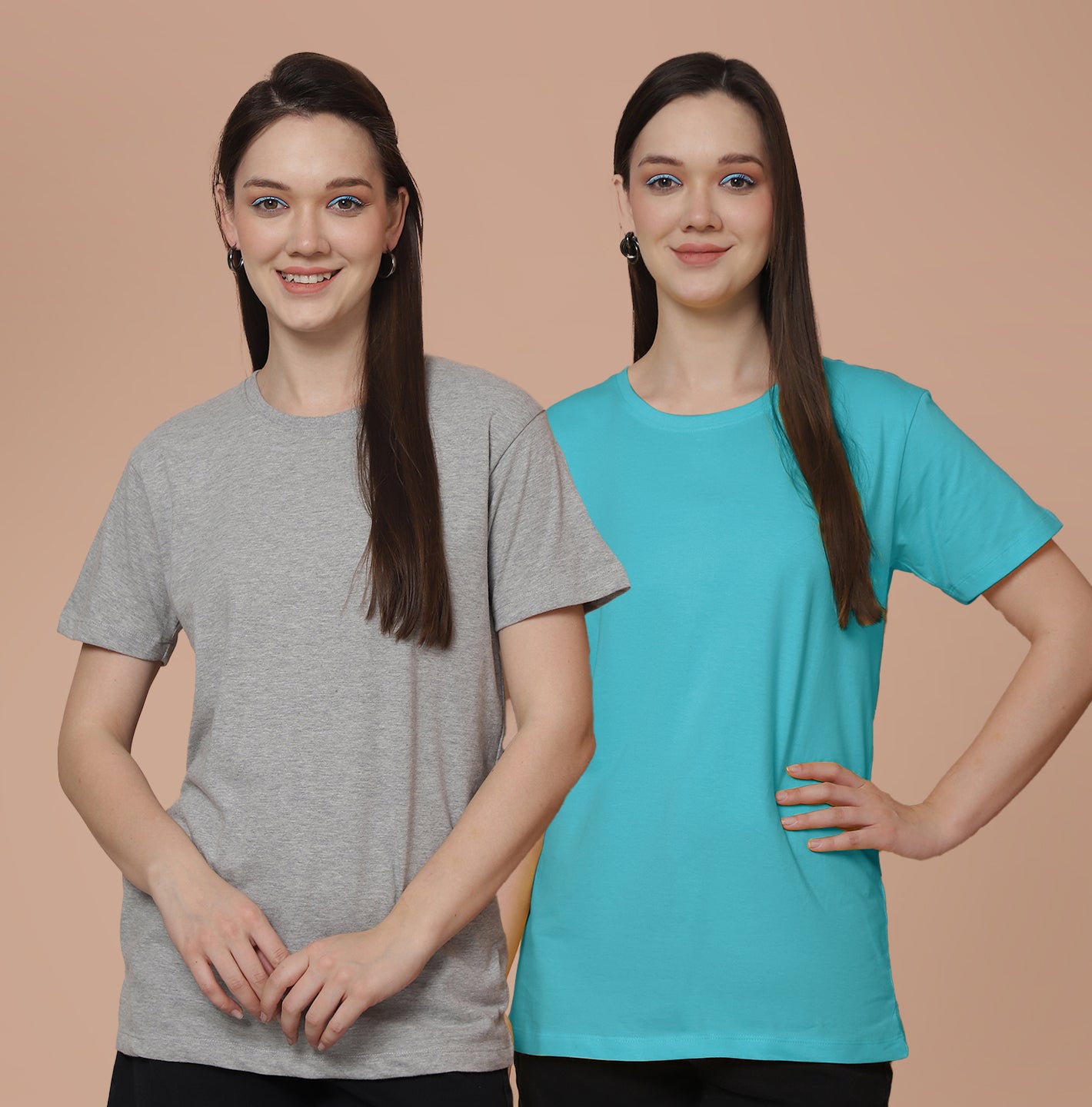 Friskers Pack Of 2 Grey Combination Round Neck Half Sleeves Long T-Shirt