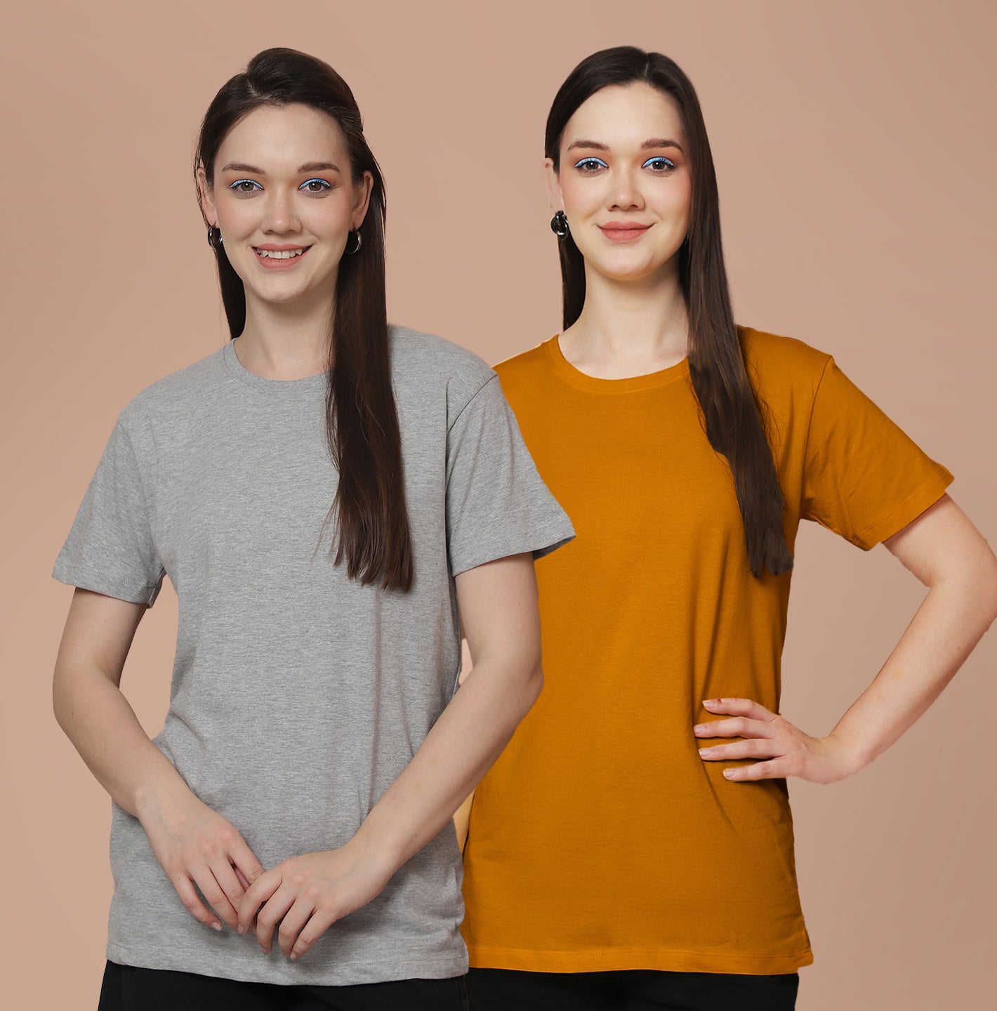Friskers Pack Of 2 Grey Combination Round Neck Half Sleeves Long T-Shirt
