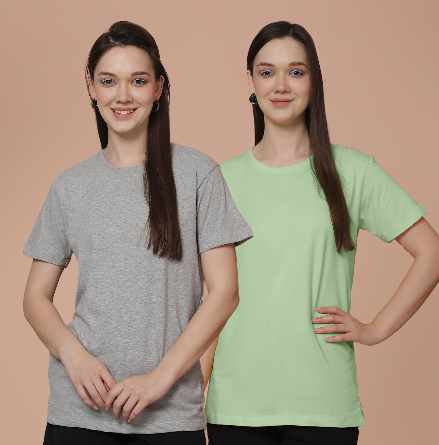 Friskers Pack Of 2 Grey Combination Round Neck Half Sleeves Long T-Shirt
