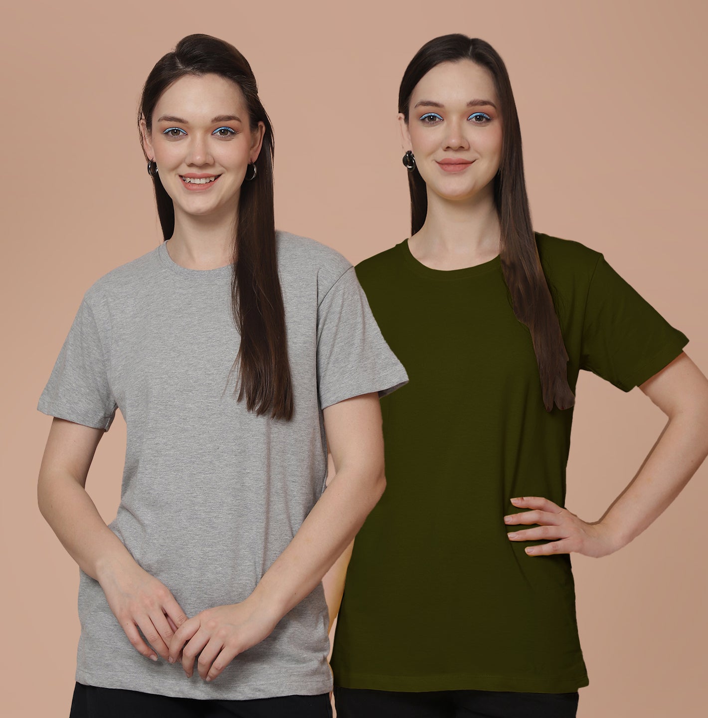 Friskers Pack Of 2 Grey Combination Round Neck Half Sleeves Long T-Shirt