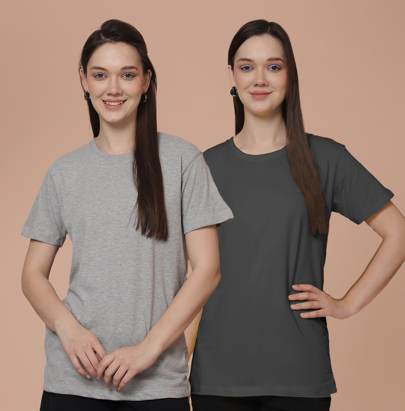 Friskers Pack Of 2 Grey Combination Round Neck Half Sleeves Long T-Shirt