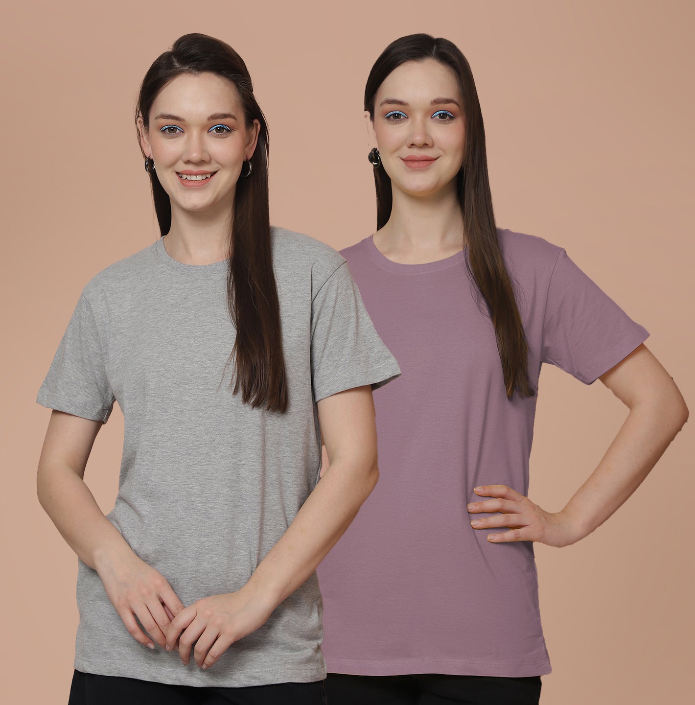 Friskers Pack Of 2 Grey Combination Round Neck Half Sleeves Long T-Shirt