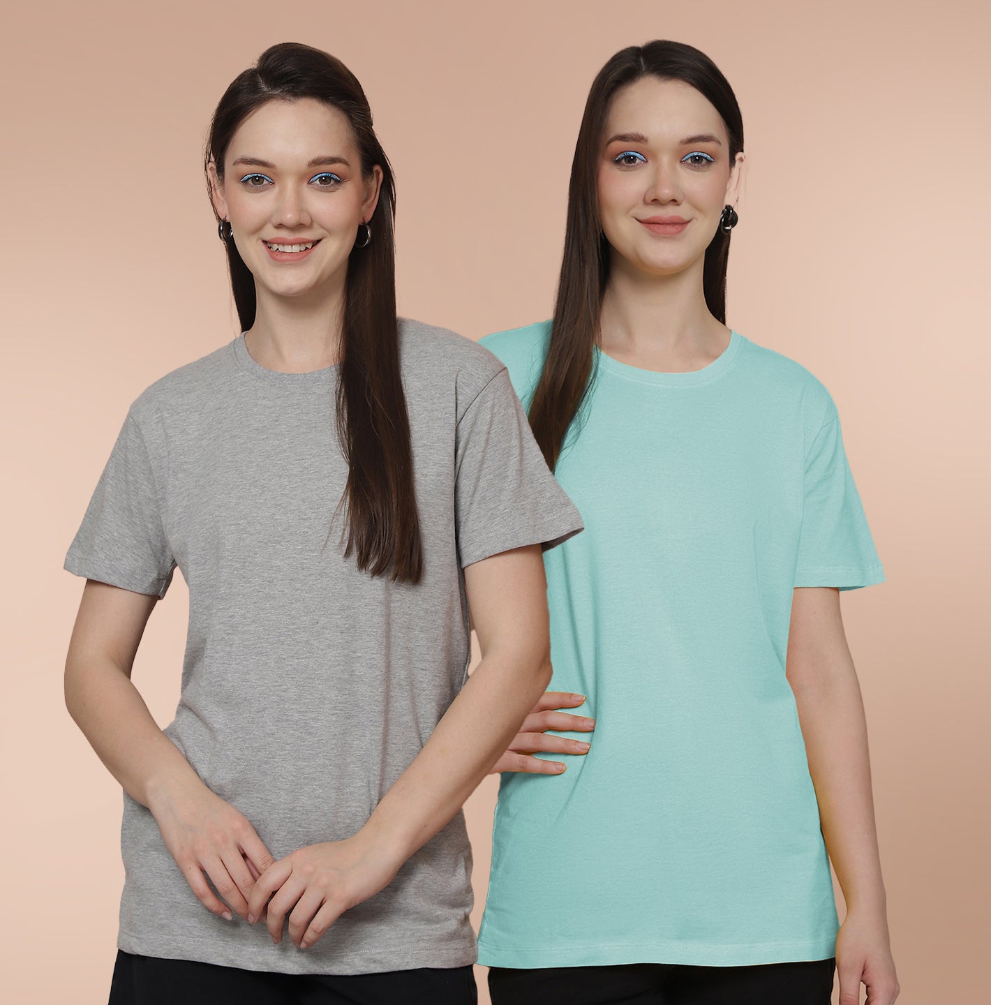 Friskers Pack Of 2 Grey Combination Round Neck Half Sleeves Long T-Shirt