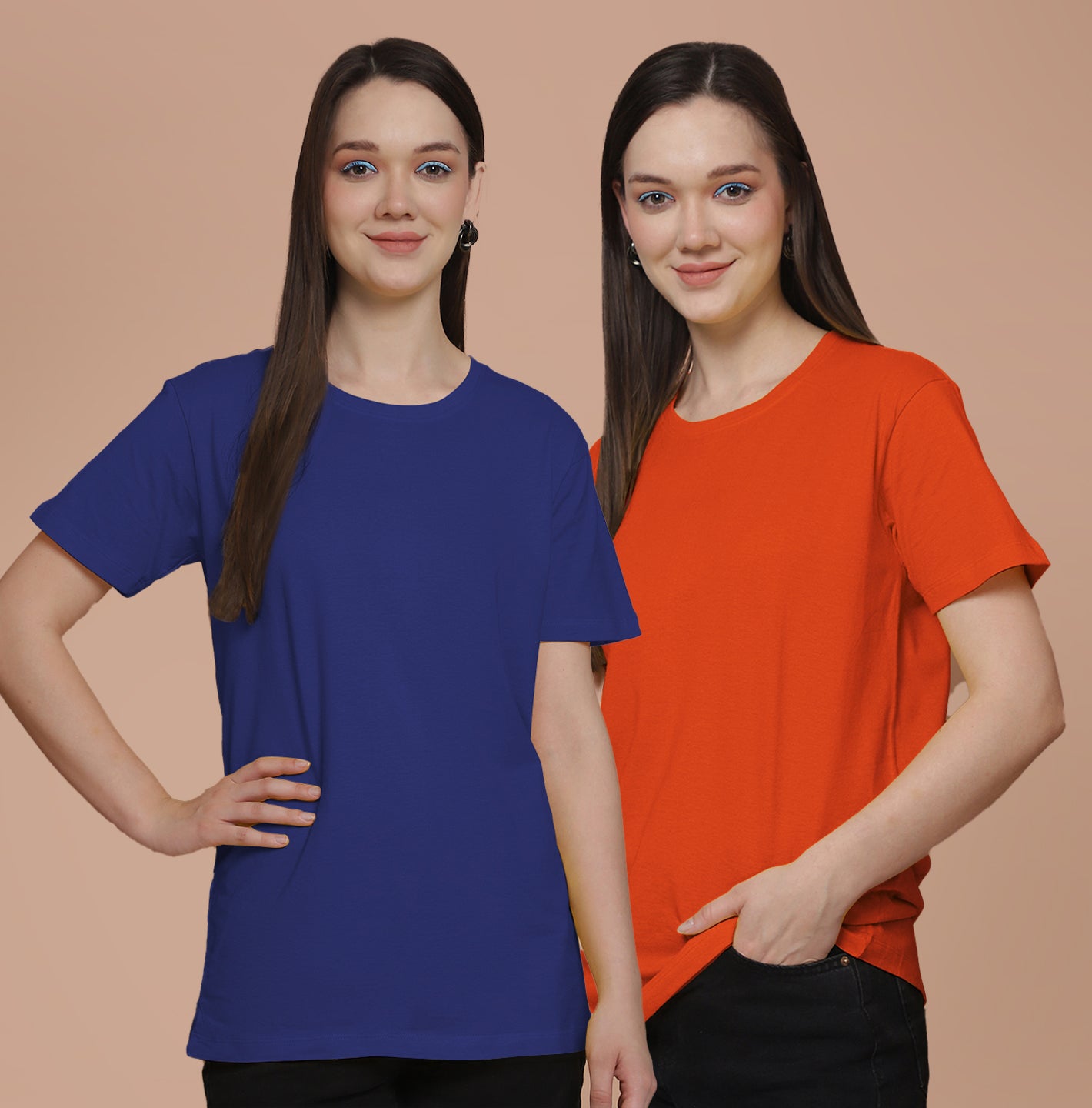 Friskers Pack Of 2 Blue Combination Round Neck Half Sleeves Long T-Shirt