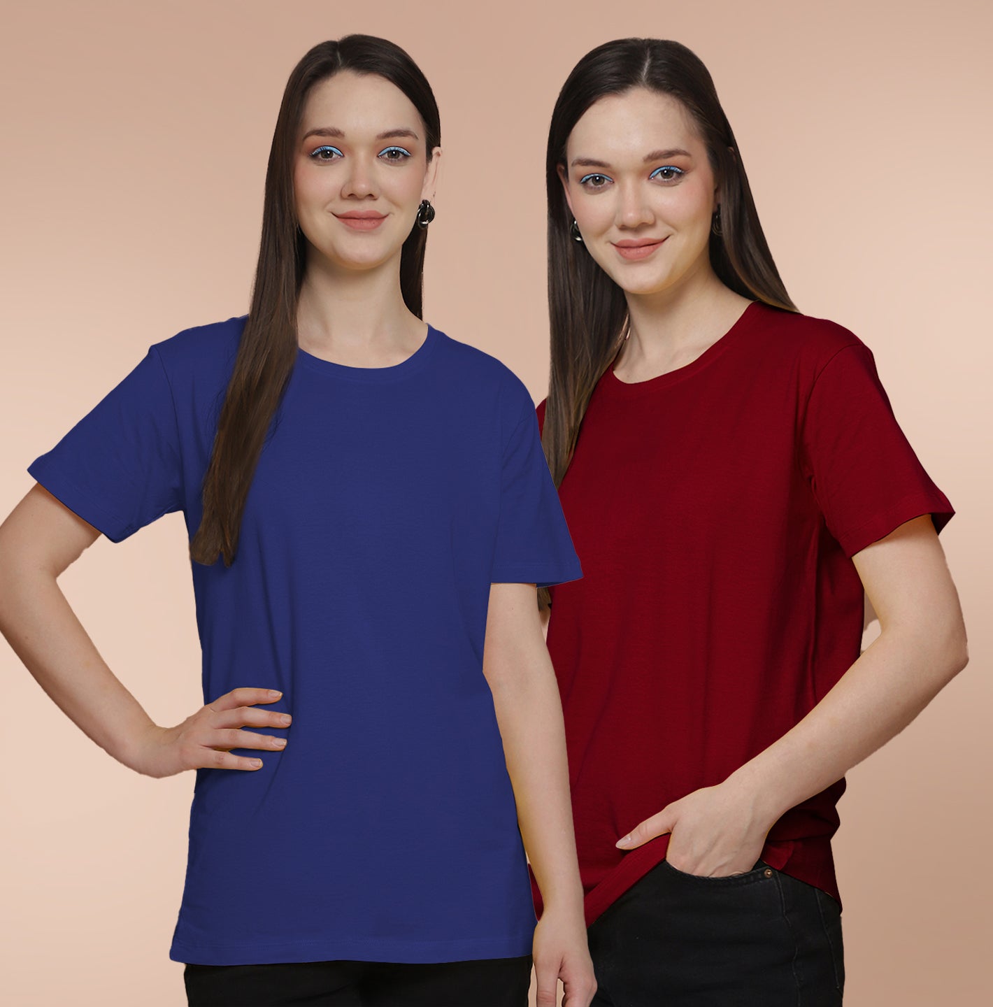 Friskers Pack Of 2 Blue Combination Round Neck Half Sleeves Long T-Shirt