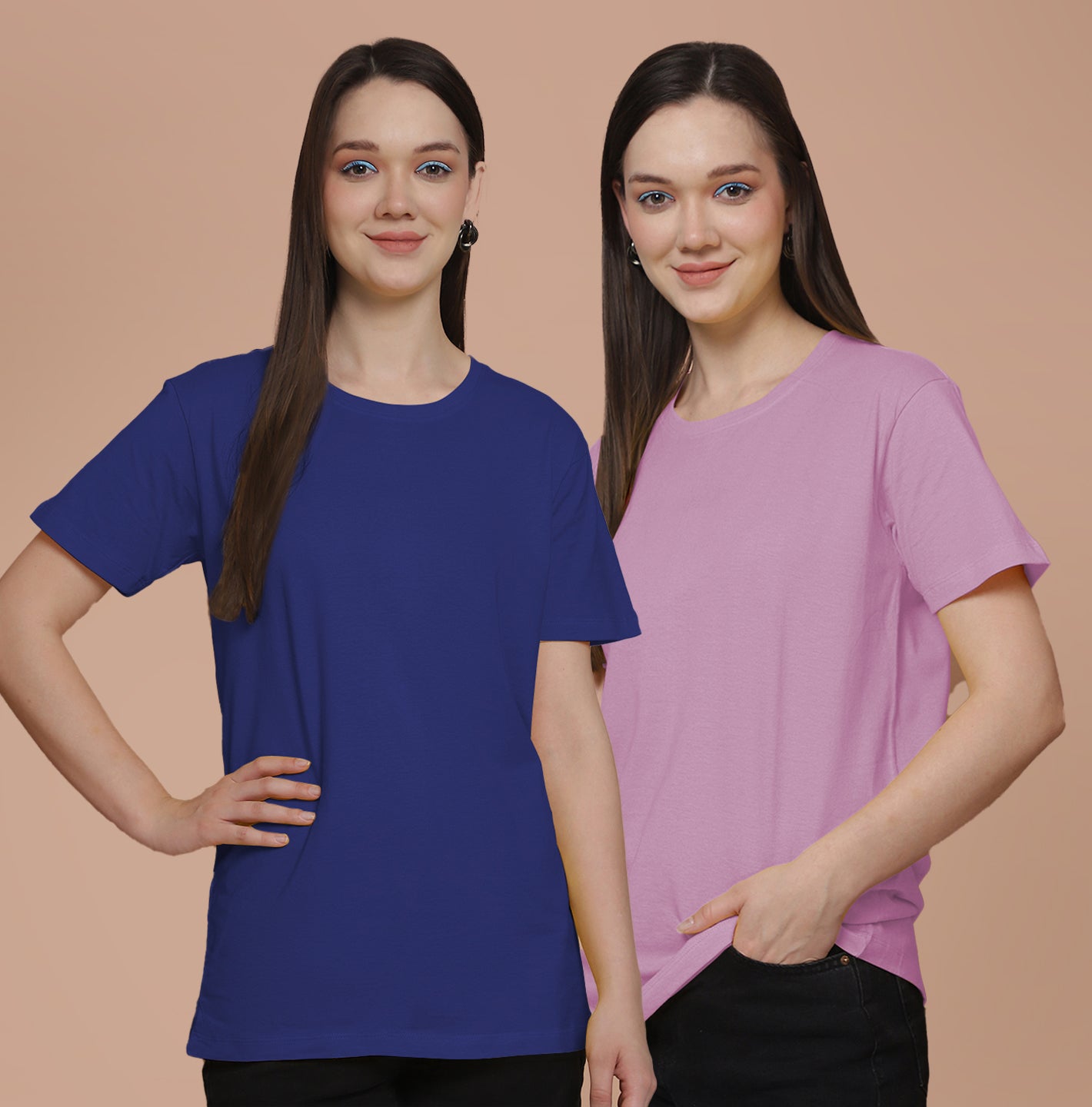 Friskers Pack Of 2 Blue Combination Round Neck Half Sleeves Long T-Shirt