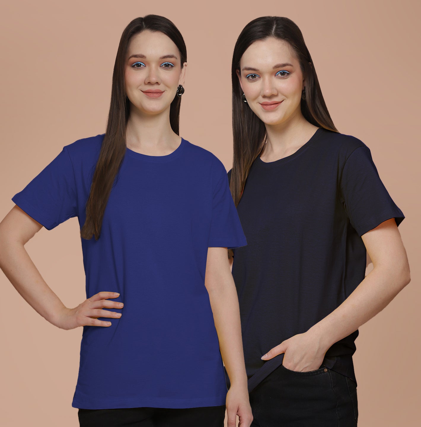 Friskers Pack Of 2 Blue Combination Round Neck Half Sleeves Long T-Shirt