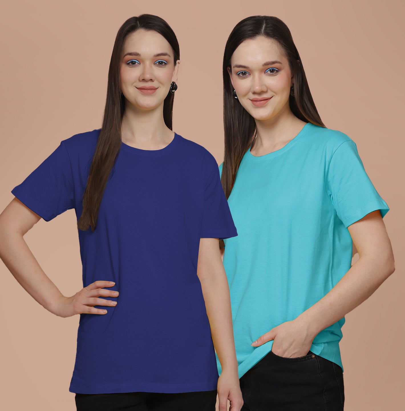 Friskers Pack Of 2 Blue Combination Round Neck Half Sleeves Long T-Shirt