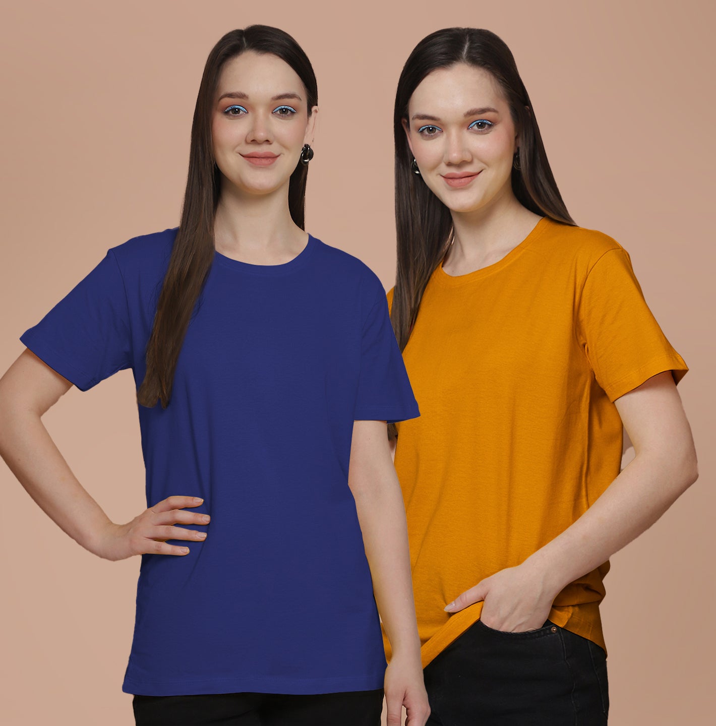 Friskers Pack Of 2 Blue Combination Round Neck Half Sleeves Long T-Shirt