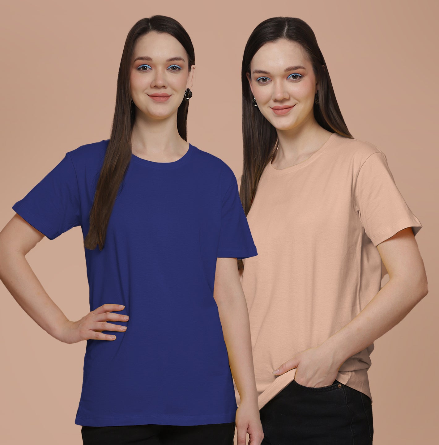 Friskers Pack Of 2 Blue Combination Round Neck Half Sleeves Long T-Shirt