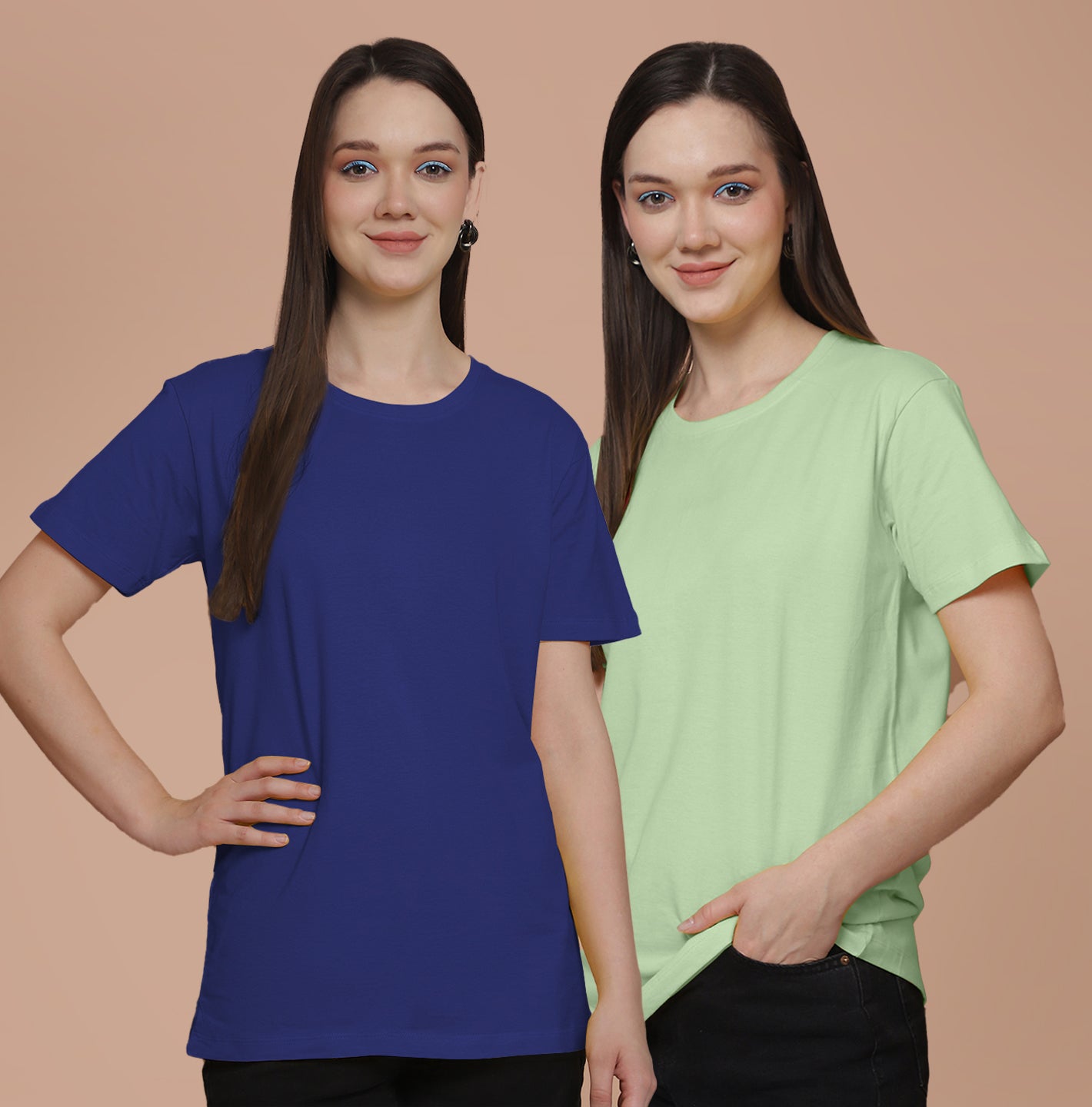 Friskers Pack Of 2 Blue Combination Round Neck Half Sleeves Long T-Shirt