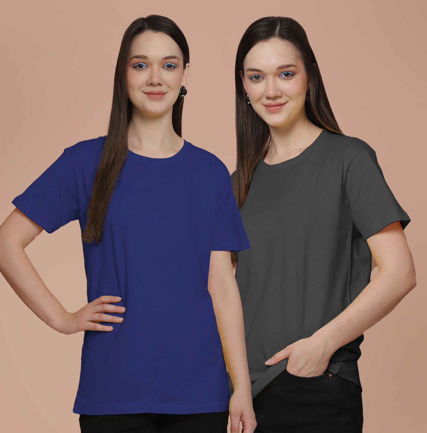 Friskers Pack Of 2 Blue Combination Round Neck Half Sleeves Long T-Shirt