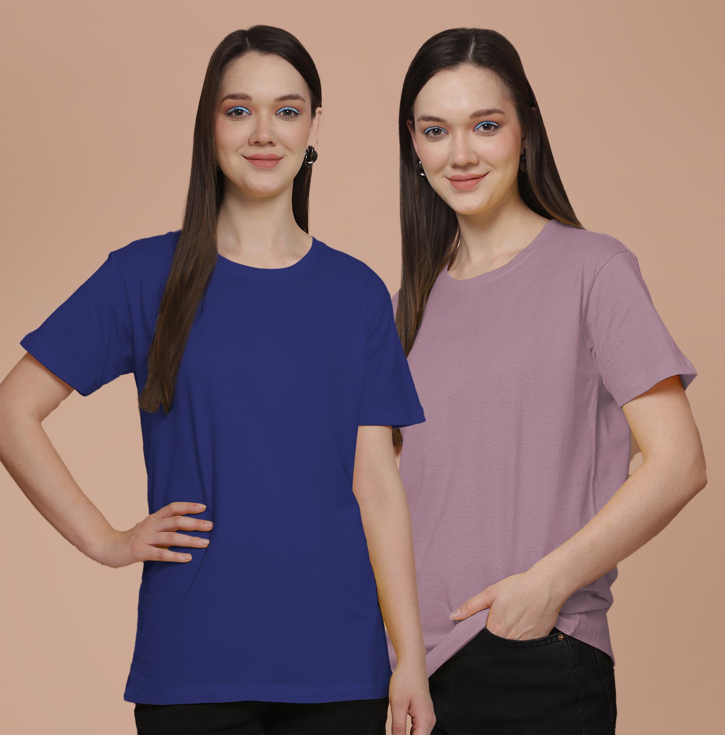 Friskers Pack Of 2 Blue Combination Round Neck Half Sleeves Long T-Shirt