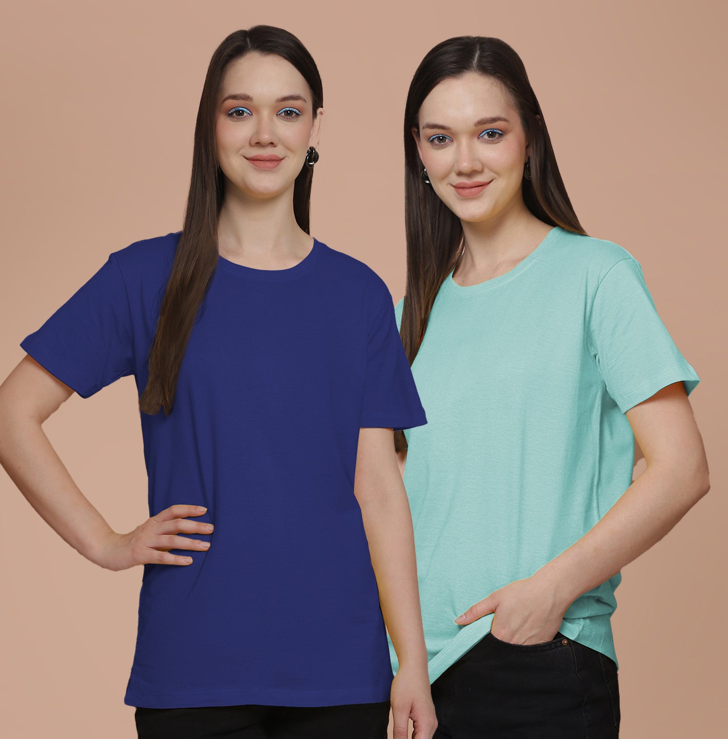 Friskers Pack Of 2 Blue Combination Round Neck Half Sleeves Long T-Shirt