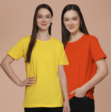 Friskers Pack Of 2 Yellow Combination Round Neck Half Sleeves Long T-Shirt