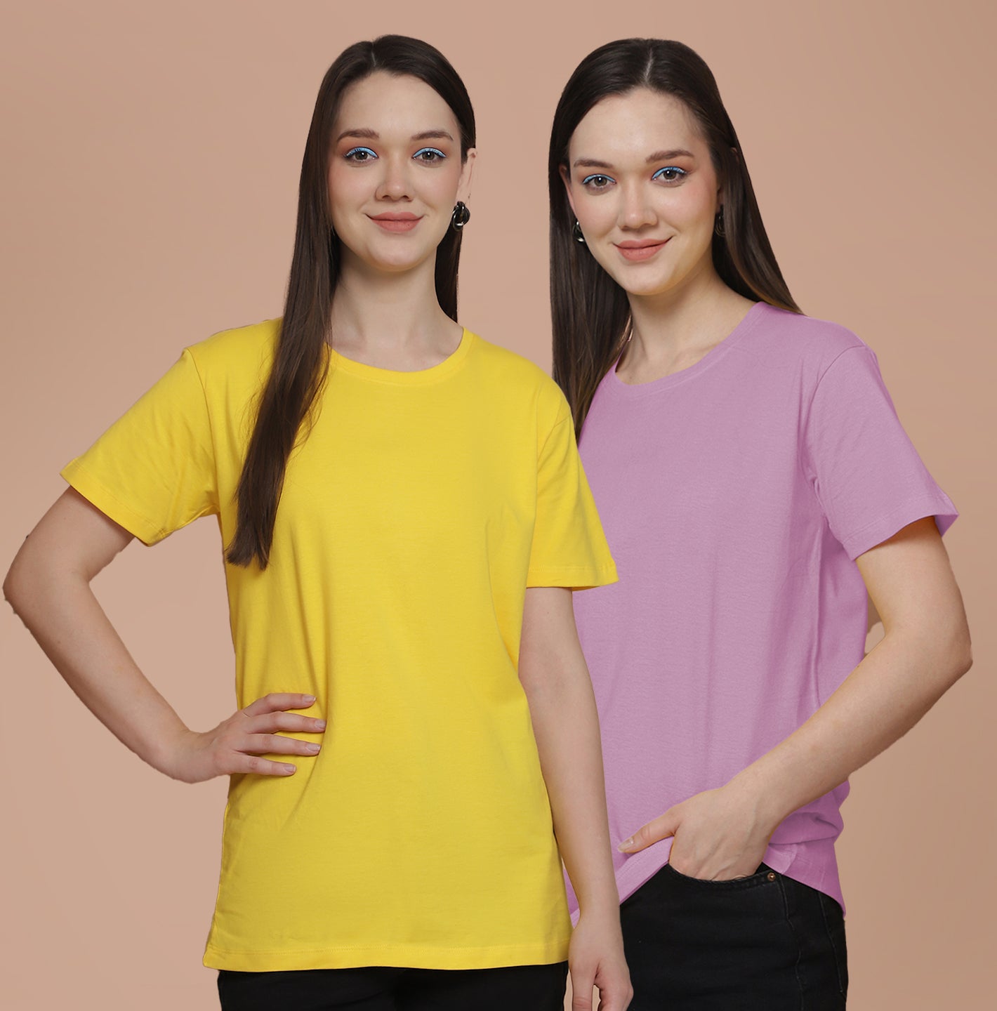 Friskers Pack Of 2 Yellow Combination Round Neck Half Sleeves Long T-Shirt