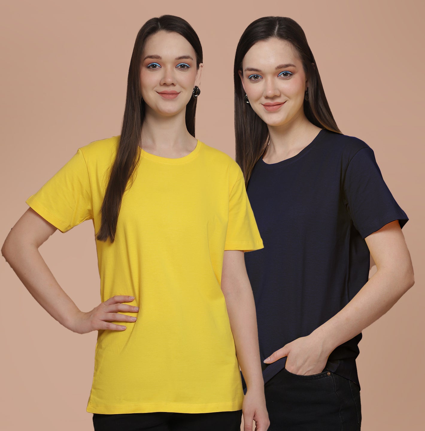 Friskers Pack Of 2 Yellow Combination Round Neck Half Sleeves Long T-Shirt
