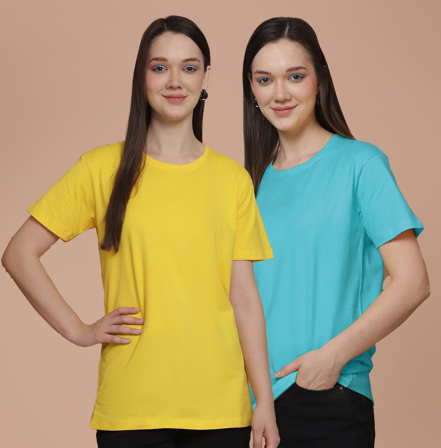 Friskers Pack Of 2 Yellow Combination Round Neck Half Sleeves Long T-Shirt