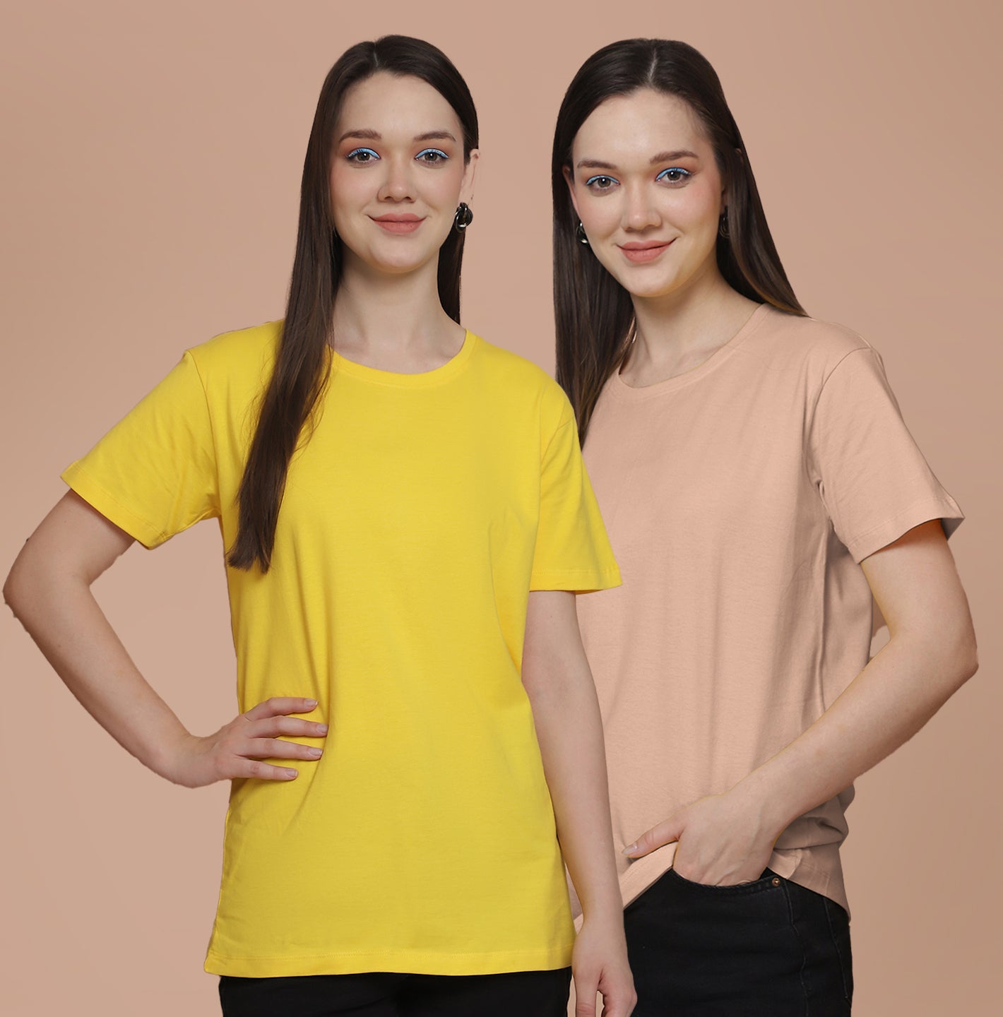 Friskers Pack Of 2 Yellow Combination Round Neck Half Sleeves Long T-Shirt