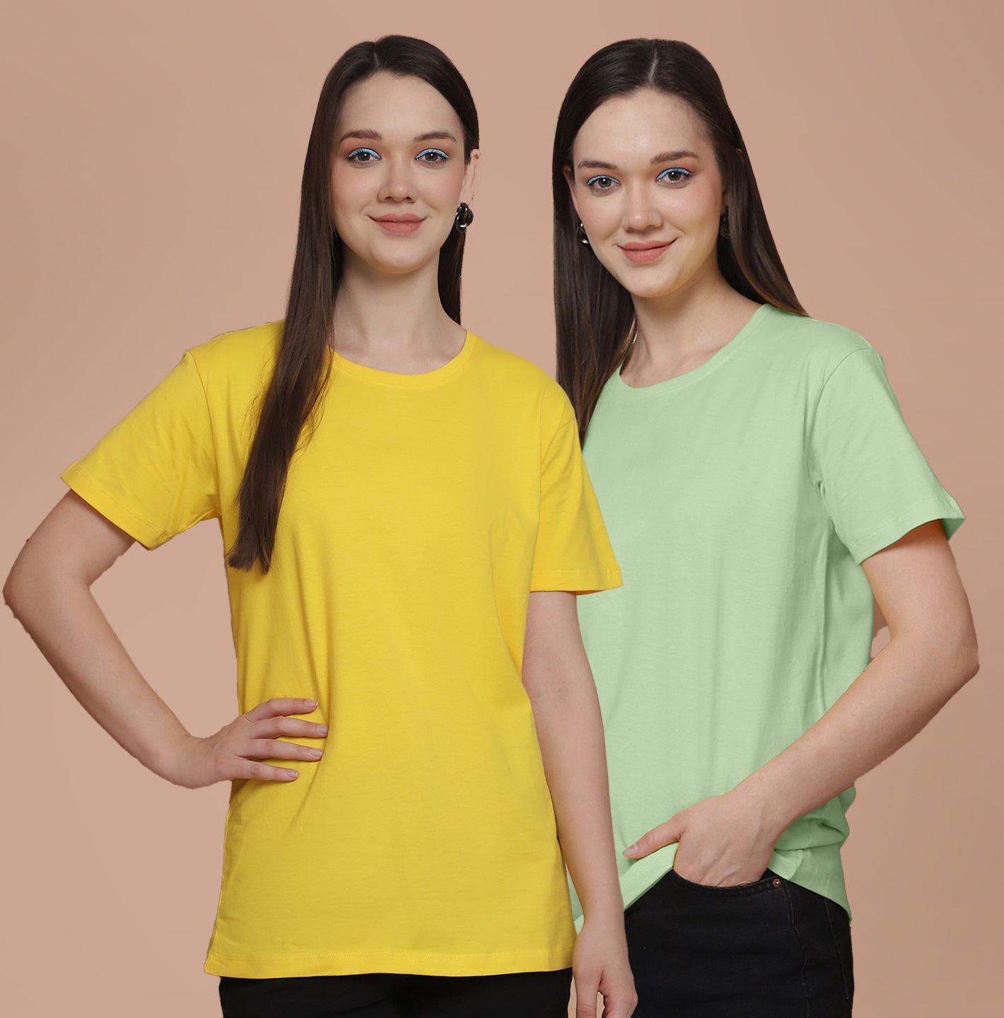 Friskers Pack Of 2 Yellow Combination Round Neck Half Sleeves Long T-Shirt