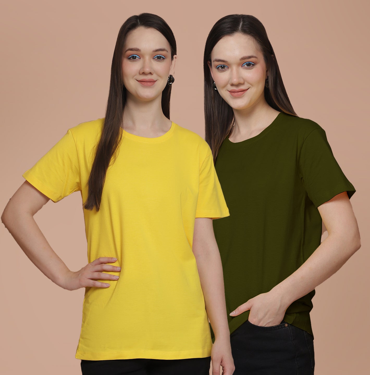 Friskers Pack Of 2 Yellow Combination Round Neck Half Sleeves Long T-Shirt