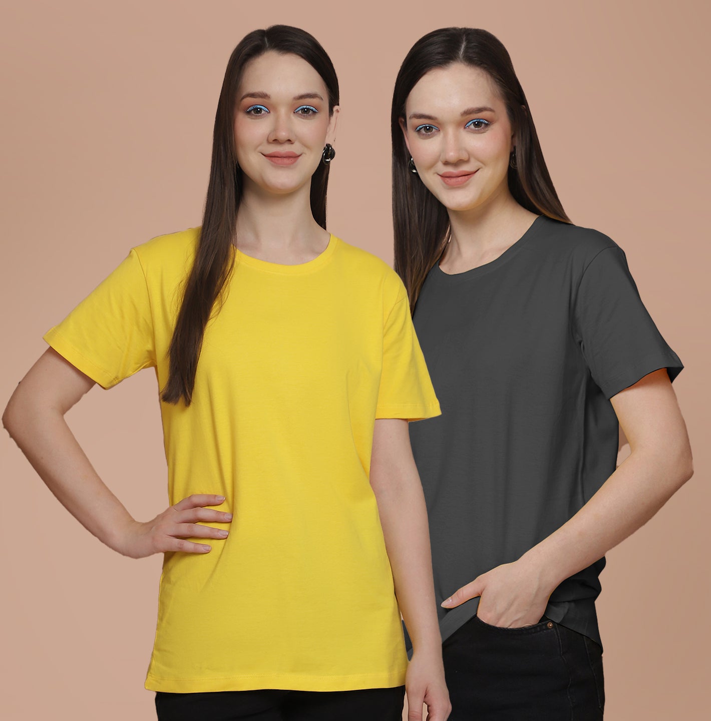 Friskers Pack Of 2 Yellow Combination Round Neck Half Sleeves Long T-Shirt