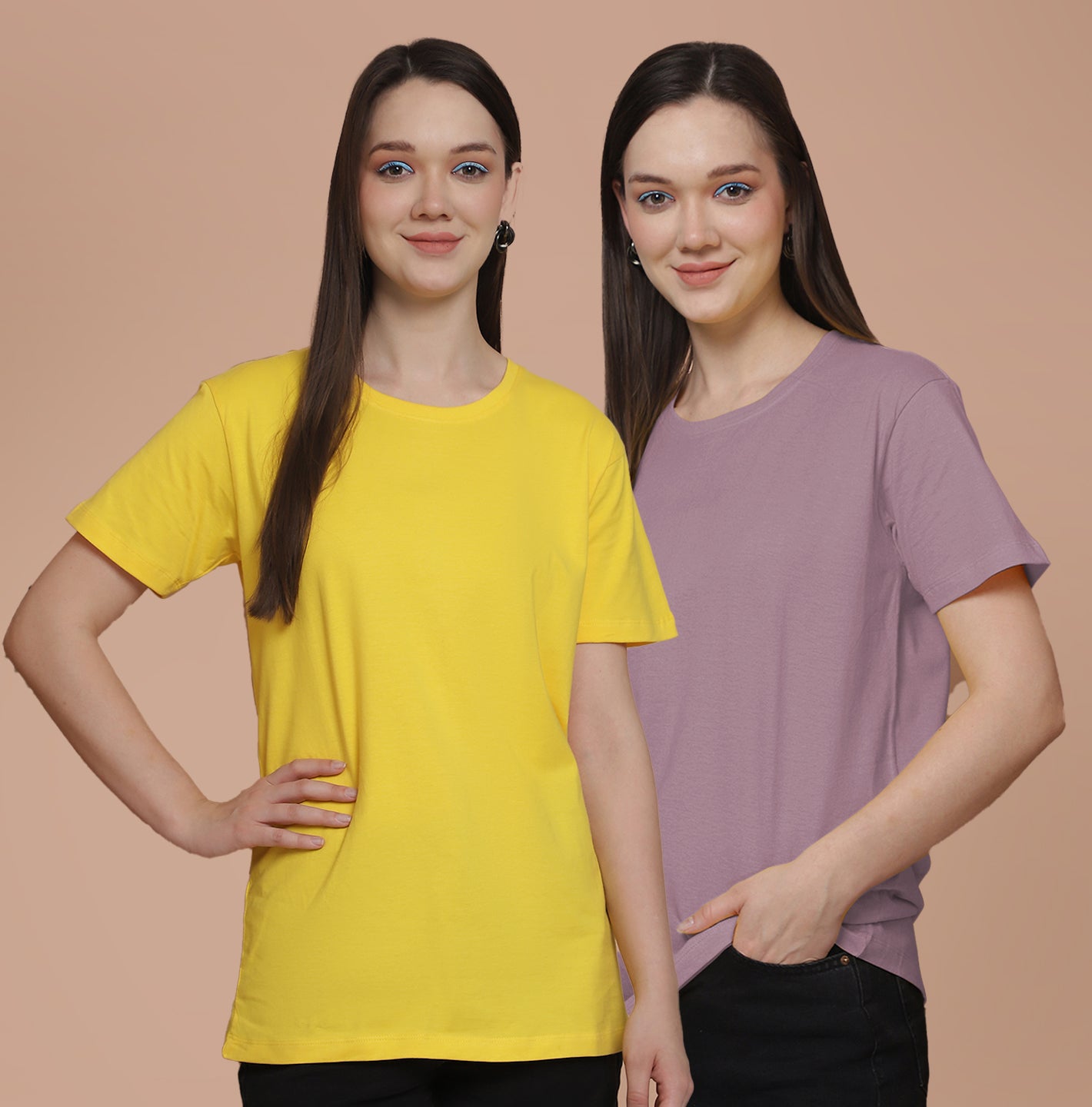Friskers Pack Of 2 Yellow Combination Round Neck Half Sleeves Long T-Shirt