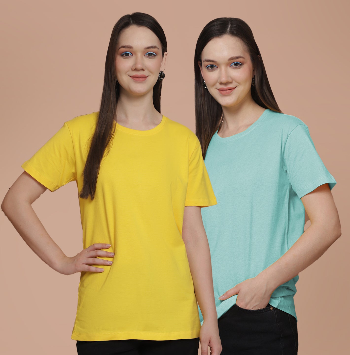 Friskers Pack Of 2 Yellow Combination Round Neck Half Sleeves Long T-Shirt