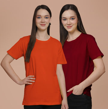 Friskers Pack Of 2 Orange Combination Round Neck Half Sleeves Long T-Shirt