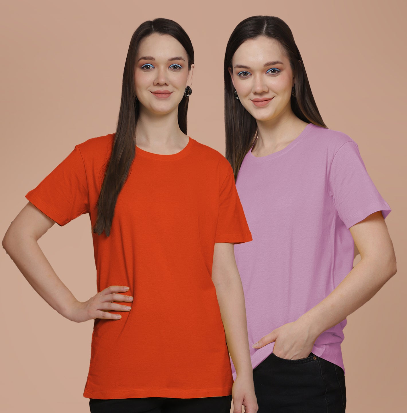 Friskers Pack Of 2 Orange Combination Round Neck Half Sleeves Long T-Shirt